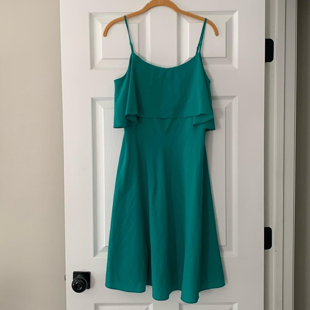 Ann Taylor Green Ruffle Spaghetti Strap Dress